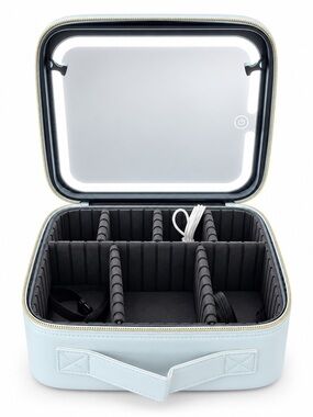 Pink Quilted White Travel Carry Bag W LED Mirror & compartments